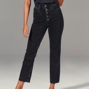 Abercrombie Ultra High Rise Straight Jean is Black with Button Front